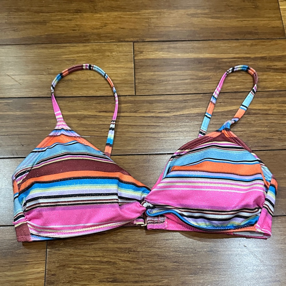 No Boundaries Pink and Striped Bikini Top